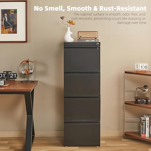 Metal File Cabinet with Lock, Vertical 4 Drawer File Cabinets for Home Office, Heavy Duty Office Storage Cabinet for A4/Letter/Legal Size, Assembly Required(Black) - Image 7