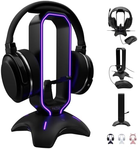 Gaming Headset Stand | RGB Headphone Stand for Desk with Mouse Bungee and USB Hub (Cool and Clean Setup) Gaming Headset Holder - Perfect Gamer Gift Accessory by TiltedNation