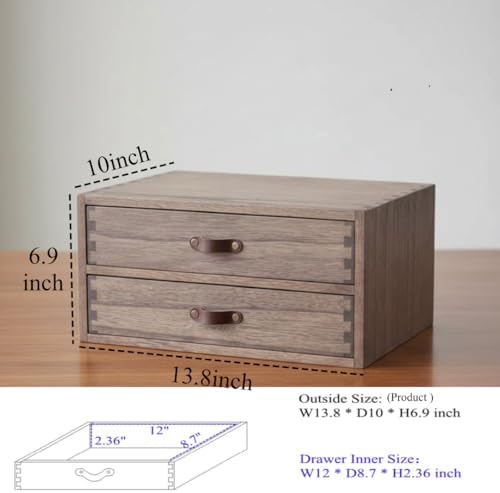 Wood 2 Drawer Desktop Organizer Cabinet - Desk Storage Box for Kitchen Counter, Dresser Tabletop - Wooden File Organizer Printer Machine Stand for Office Accessories Chest Dark (FAX2C-DK) - Image 3