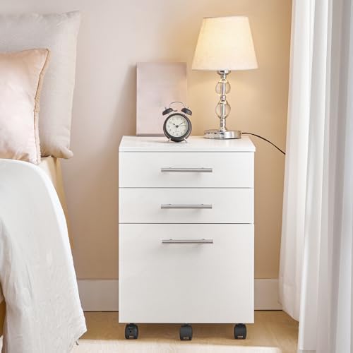 HOOBRO 3-Drawer File Cabinet, Wooden Under Desk Filing Cabinet, fits A4/Letter Size for Home Office, Small Rolling Storage Drawer Chest, Printer Stand with Drawers, White WW02WJ01G1 - Image 6
