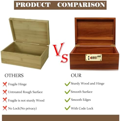 WELITTCON 2pcs Wooden Box Decorative Acacia Wooden Storage Box with Combination Lock with Hinged Lid Keepsake Chest Stash Box Decorative Lockable Chest for Keepsakes, Memory Boxes Wood Gift Box - Image 4