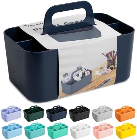 Tiawudi Multipurpose Caddy Organizer, Plastic Caddy with Handle, Stackable Desk Organizer for Stationery, Marker and Pencil, Office Supplies Organizer, Dorm Caddy by Tiawudi