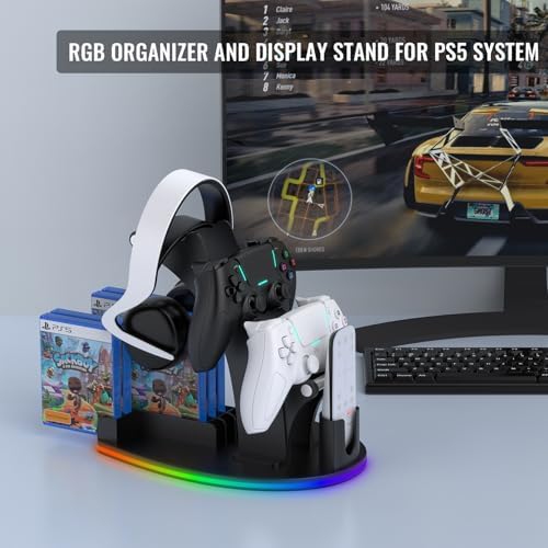 RGB Gaming Controller Holder for Steam Controller 2/ Ps5 / Xbox/Switch, Headphone Stand with 5 RGB Lights Modes, Gaming Organizers and Storage with USB Charging and Type-C (Black) - Image 3