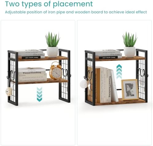 Desktop Shelf Organizer, 2 Tier Wood Desk Bookshelf, Rustic Brown - Image 5