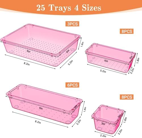 SpaceHacks 25 PCS Plastic Drawer Organizer, 4-Size Versatile Organizer Trays & storage Bins - Image 2