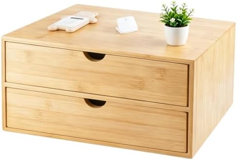 Bamboo Desk Organizer with Drawers, Countertop Organizer with Drawers Makeup Storage Drawer 2 Drawers Tabletop Storage Organization Box Home Office Workspace Bathroom Toiletries Supplies by Charmewooden