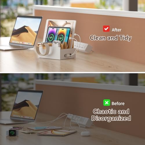 Bamboo Charging Station with USB Charger&Cables-Natural+White - Image 4