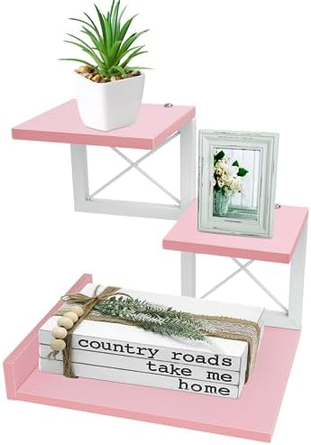 Desktop Shelf, Aesthetic Desk Organizer Table Top Mini Bookshelf, 3 Tier Wooden Desk Supplies Organizers and Storage Stand Cubicle Accessories for Women Office, Pink by ELITEROO