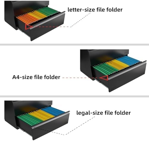 2 Drawer File Cabinet, Lateral File Cabinet with Lock, Printer Stand, Heavy Duty Office Storage Cabinet, Filing Cabinets for Home Office, A4/Letter/Legal Size, Assembly Required(Black) - Image 5