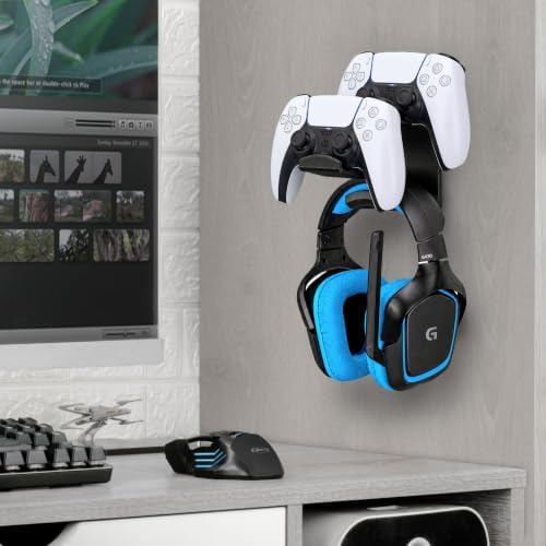 BRAINWAVZ The UberAtlas Dual Game Controller & Headphone Stand Wall Mount Holder for Xbox ONE, Series X, PS5, PS4, PS3, Switch, STEELSERIES Gamepad & More, Stay Organized No Screws (Two Pack) - Image 2