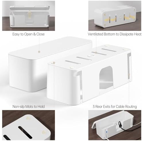 YECAYE 2 Pack Cable Management Box, Pet Friendly Cable Box Organizer for Home & Office, Child-Proof Floor Cord Cover, Cord Management and Cord Hider, White - Image 7