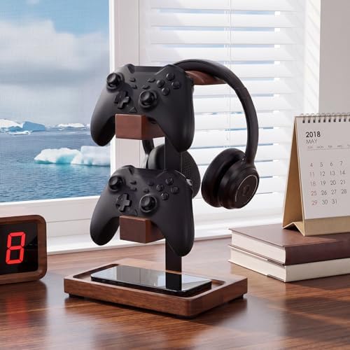 Headphone Stand with Controller Holder, Light Walnut - Image 6