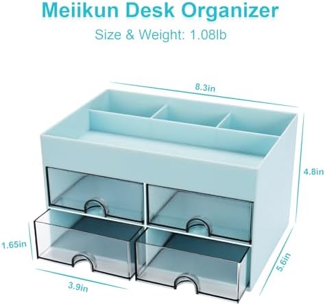 Desk Organizer, Office Organizer with Drawer, Desk Accessories & Workspace Organizers, Pen Holder Office Supplies for Desk (4 Drawers+4 Compartments, Blue) - Image 2