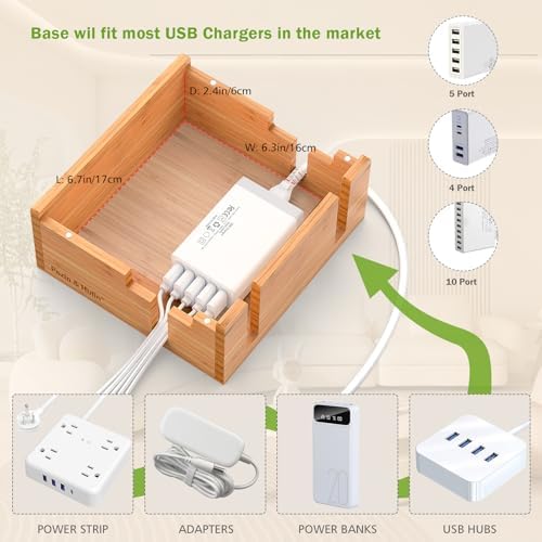 Bamboo Charging Station with Watch Holder, Charger & Cables - Image 4