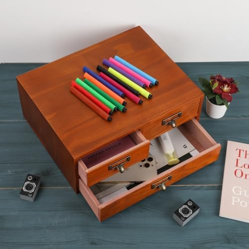 Wooden Drawers Apothecary Cabinet Brown Wood Desktop Organizer Box - Image 4
