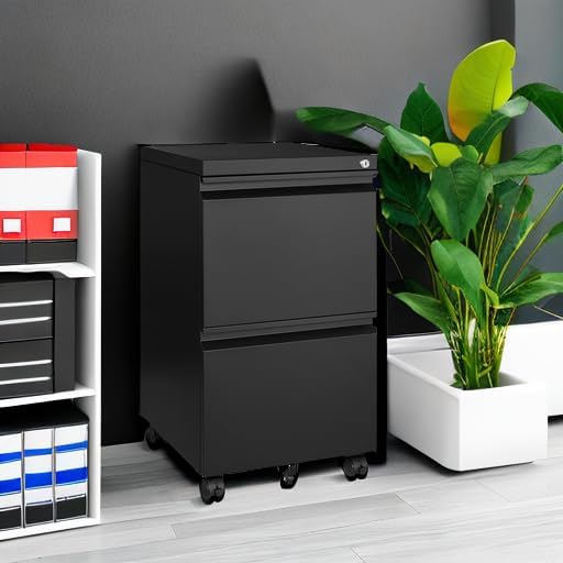 2 Drawers File Cabinet with Lock Metal Vertical File Cabient with Wheels Mobile File Cabinet for Office Home Legal/Letter/a4 Size Require Assembly - Image 5