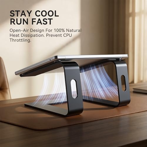 SOUNDANCE Laptop Stand, Aluminum Ergonomic Desk Riser, 10-15.6",Black - Image 2