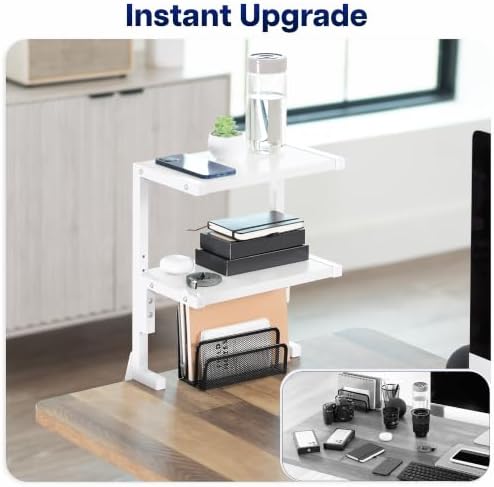 VIVO White Clamp-on 13 inch 2-Tier Desk Shelf, STAND-SHELF2CW - Image 4