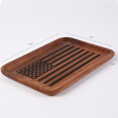 American Flag Serving Acacia Wood Valet Tray for Men Women Catch All Acacia Wooden Tray, Mens Key Tray, 4th of July Decorative Tray, Nightstand Tray Dump Tray EDC Tray for Phone Watch Wallet Jewelry - Image 2