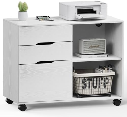 DUMOS 3-Drawer Rolling File Cabinet, Wooden Printer Stand with Storage by DumosLifestyle