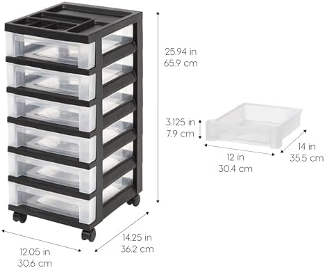 IRIS USA 6-Drawer Rolling Storage Cart, Black/Clear - Image 3