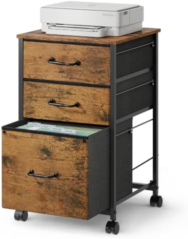 DEVAISE 3-Drawer Mobile File Cabinet, Rolling Printer Stand, Rustic Brown by DEVAISE