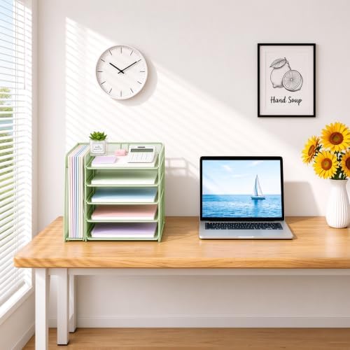 Desk Organizer, 5-Tier Paper Organizer Letter Tray, Green - Image 3