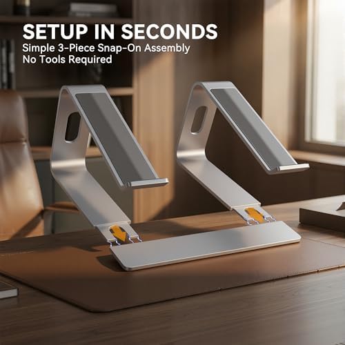 SOUNDANCE Laptop Stand, Aluminum Ergonomic Desk Riser, 10-15.6", Silver - Image 6