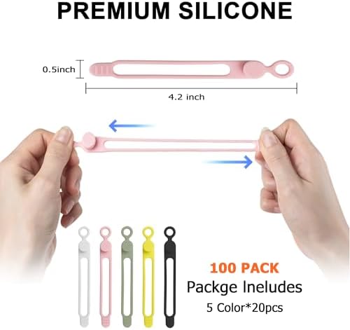 100Pcs Silicone Cable Ties, Cord Organizer Cable Management-Multi - Image 2