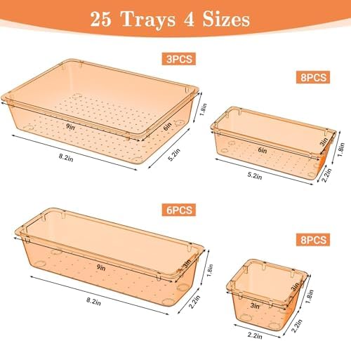 SpaceHacks 25 PCS Plastic Drawer Organizer, 4-Size Versatile Organizer Trays & storage Bins - Image 2