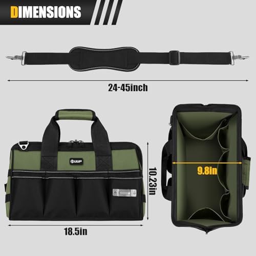 18" Large Tool Bag, Heavy Duty Spacious Carry Tool Box Organizer, Green - Image 2