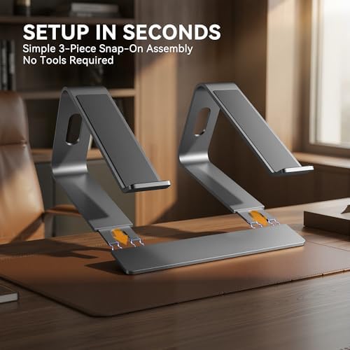 SOUNDANCE Laptop Stand, Aluminum Ergonomic Desk Riser, 10-15.6", Grey - Image 6