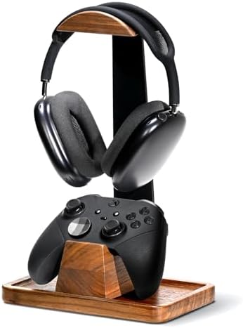 UPERGO Walnut Headphone Stand with Controller Holder & Storage Base by UPERGO