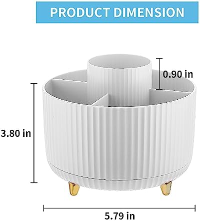 Marbrasse Desk Organizer, 360-Degree Rotating Pen Holder, Desk Organizers and Accessories with 5 Compartments Pencil Holder, Art Supply Storage Box Caddy for Office, Home（White） - Image 5