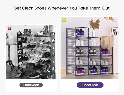 Kuject X-Large Shoe Storage Boxes 12 Pack, Clear Stackable Shoe Organizer - Image 4