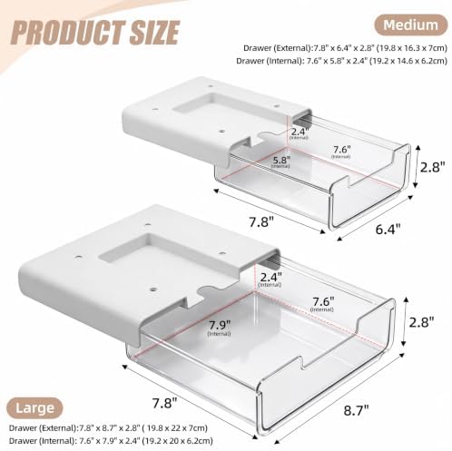 2 Pack Under Desk Storage Drawers Slide Out-Drill-On or Self-Adhesive,Large&Medium Drawer Under Desk Organizer Under Table Drawer for Home Office School Organization and Storage - Image 3