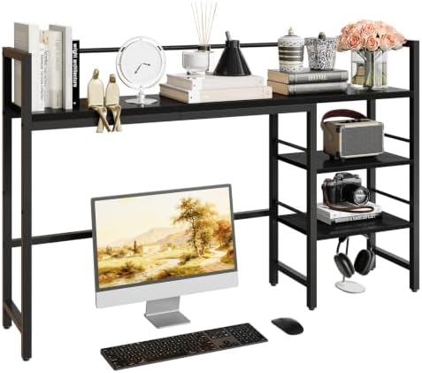 Desk Shelf, 45.4 Inch Wood Desk Organizer Shelf for Computer Monitor, Desk Hutch Storage, Desktop Shelf for Top of Desk, 3 Tier Desktop Bookshelf for Home Office Dorm, Black by HAVENLYYOUTH