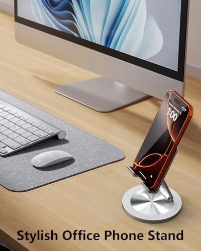 Phone Stand for Desk, 360° Rotating Dual Adjustable Foldable Cell Phone Holder, Heavy Solid All-Aluminum Base Anti-Slip Stable Support for Home Office Study, Fits iPhone Galaxy 4-8" Phones - Image 3