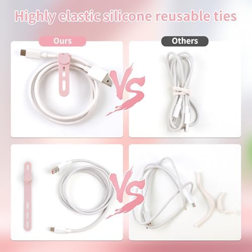 25 Pcs Silicone Cable Ties, Cable Ties Reusable, High Elasticity Cord Wraps for Electrical Cords, Cord Organizer for Earphone, Phone Charger(Pink) - Image 4