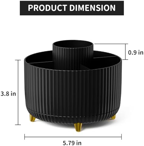 Marbrasse Desk Organizer, 360-Degree Rotating Pen Holder, Desk Organizers and Accessories with 5 Compartments Pencil Holder, Art Supply Storage Box Caddy for Office, Home (Black) - Image 5