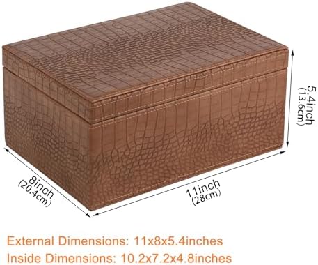 HofferRuffer Faux Leather Decorative Box, Large Wooden Structure Keepsake Box Accessory Organizer Jewelry Organizer with Hinged Lid, Storage Container for Home or Office (CrocoBrown) - Image 2