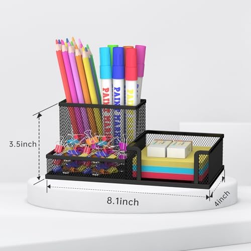 Pen Holder Desk Organizer, Office Supplies Pencil Holder with 3 Compartments, Desk Accessories and Workspace Organizers for Home School Classroom, Black - Image 3