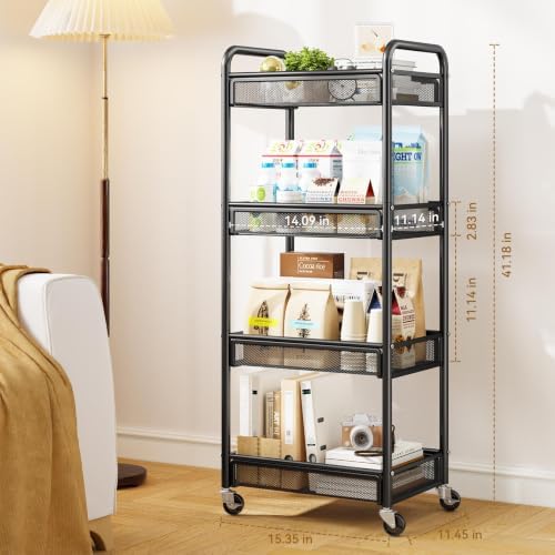 Yasonic 4 Tier Rolling Cart – Rolling Storage Cart with Wheels - Image 5