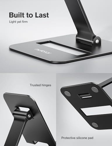 Nulaxy 2 Pcs Aluminum Dual Folding Cell Phone Stand for Desk Black&Rosegold - Image 4