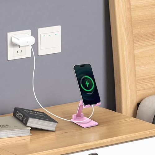 Cell Phone Stand, Adjustable Angle and Height Cell Phone Holder for Desk, Foldable and Portable, Anti-Slip Silicone Pad, Compatible with All Mobile Phones and 4-8 Inch Devices (Black&White&Pink) - Image 4