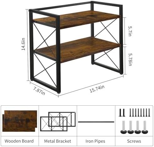 Desktop Shelf Organizer, 2 Tier Office Shelves, Wood Desk Organizer Storage Rack and Freestanding Display Shelf for Office, Dormitory, Home - Image 3