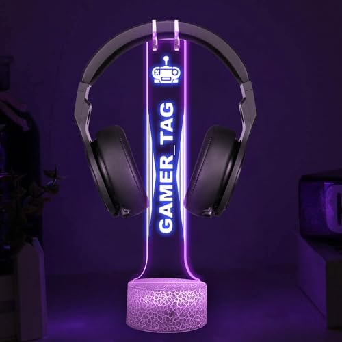 Custom LED Headphone Stand with Name Design, Gifts for Men Boyfriend, Custom Gamertag Light Sign Headset Holder, Custom Headset Stand with 16 Color Lights, Gamer LED Sign, Gift for Gamers by Nazenti