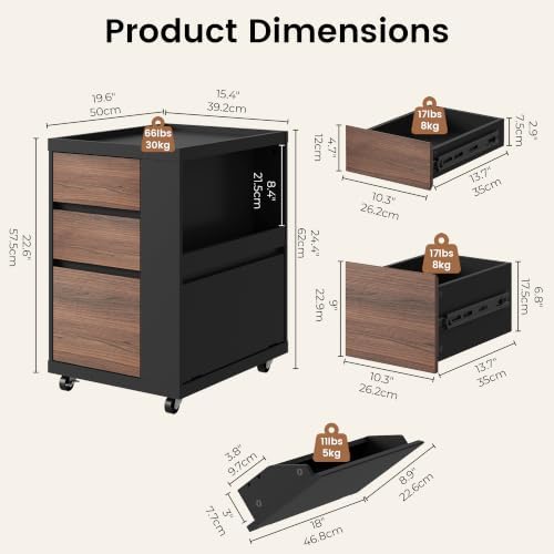 Mobile File Cabinet Under Desk with 3 Drawer, Office Storage Cabinet - Image 2