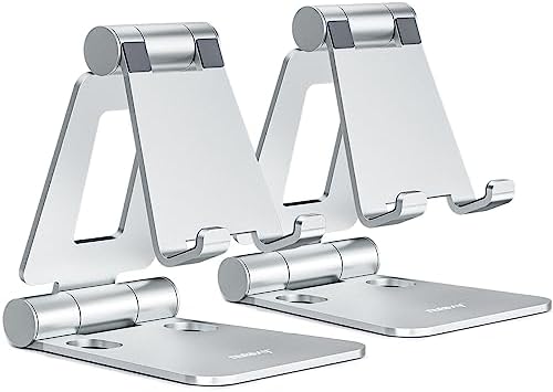 Nulaxy 2 Pack Aluminum Dual Folding Cell Phone Stanr for Desk, Silver by Nulaxy
