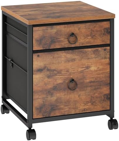 HOOBRO File Cabinet, 2-Drawer Vertical Mobile Office Cabinet, Rolling Printer Stand, for A4/Letter Size Files, Nonwovens Drawer, for Home Office, Rustic Brown BF21WJ01G1 by HOOBRO